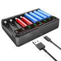 POWERKAN N8 Battery Charger LED can be independently used for 8 1.2V Ni-MH/Cd AA AAA rechargeable batteries USB 5V 2A Type-C.
