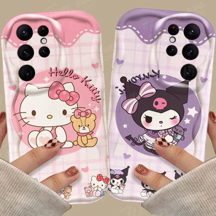 Sanrio Kuromi Hello Kitty Wave Soft Phone Case For Samsung Galaxy S24 Ultra S23 S22 Plus S21 S20 FE A15 A25 A55 A35 A14 A24 A34