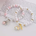 Religious Pearl Bracelet Angel Wing Cross Beaded Bracelet Baby Shower Girl Boy Baptism Gift.