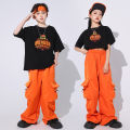Ballroom Kids Hip Hop Clothing Oversize T Shirt Orange Casual Cargo Pants for Girl Boy Jazz Street Wear Dance Costume Clothes. 