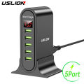 USLION 5 Port USB Charger HUB Multi USB Charging Station Dock Desktop Wall Home LED Display Universal New Chargers EU US UK Plug. 