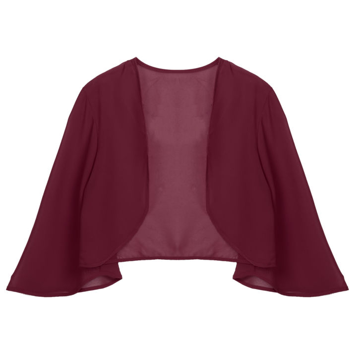 Womens%203/4%20Sleeve%20Chiffon%20Cardigan%20Bolero%20Elegant%20Summer%20Ladies%20Wedding%20Wraps%20Shrug%20Bridal%20Bolero%20Long%20Shawl%20Evening%20Cover%20Up%20-%20Image%204