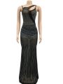 Beyprern Beautiful Sleevless Cut-Out Crystal Party Dress Gowns Glamour Womens Mesh Rhinestone Long Maxi Dress Birthday Outfits.