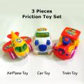 3 Piece Push and Go Friction Toy Car (Set of Air Plane, Car, Train) - Baby Toys.
