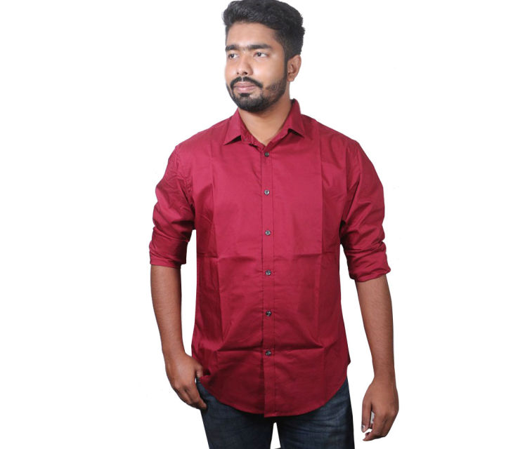 Maroon%20Long%20Sleeve%20Stretchable%20Casual%20Shirt%20for%20Men%20-%20Image%204