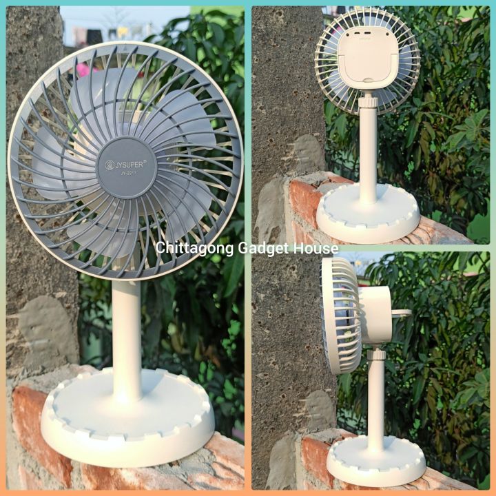 JYSUPER JY-2217 AC/DC Rechargeable 4000mAh Battery Stylish RGB Lighting Strong Wind 12" Portable Desk Fan