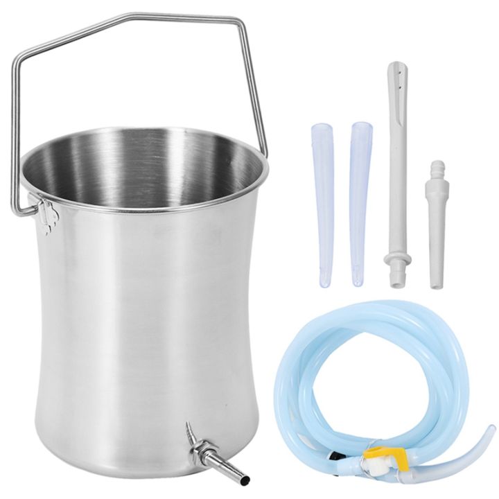 2L Health Stainless Steel Enema Bucket Suitable for Cleansing Reusable Constipation Cleaning Detoxification Cleansing Enema Set with 4 Nozzles