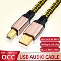 DAC USB2.0 Cable Silver Plated USB Square Port OCC Digital Audio A-B Alpha High End Computer Sound Card Mixer Data Cable.