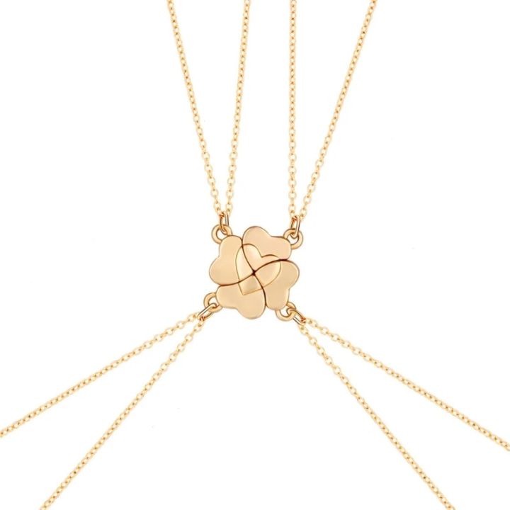 M2EA%204%20Piece%20Four%20Leaf%20Clover%20Stitching%20Necklace%20Magnet%20Stone%20BFF%20Friendship%20Heart%20Pendant%20Chain%20Choker%20Necklace%20Jewelry%20-%20Image%203