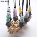 MHS.SUN Baby Infant Silicone Wooden Beads Necklace Safty Teething Nursing Beads Necklace Colorful Breastfeeding Jewelry For Mom. 