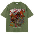 American Washed retro and worn out T-Shirt for men Women Loose Oversized Clothes San Francisco Skeleton Miner Graphic Streetwear.