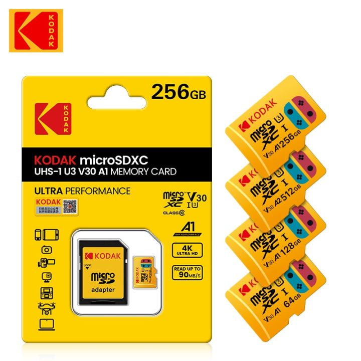 【Ready Stock+FREE Shipping+COD】Original Kodak Micro SD Card 512GB 256GB 128GB 64GB U3 High Speed Memory Card U3 A1 V30 Class 10 microSD TF Card For adapter