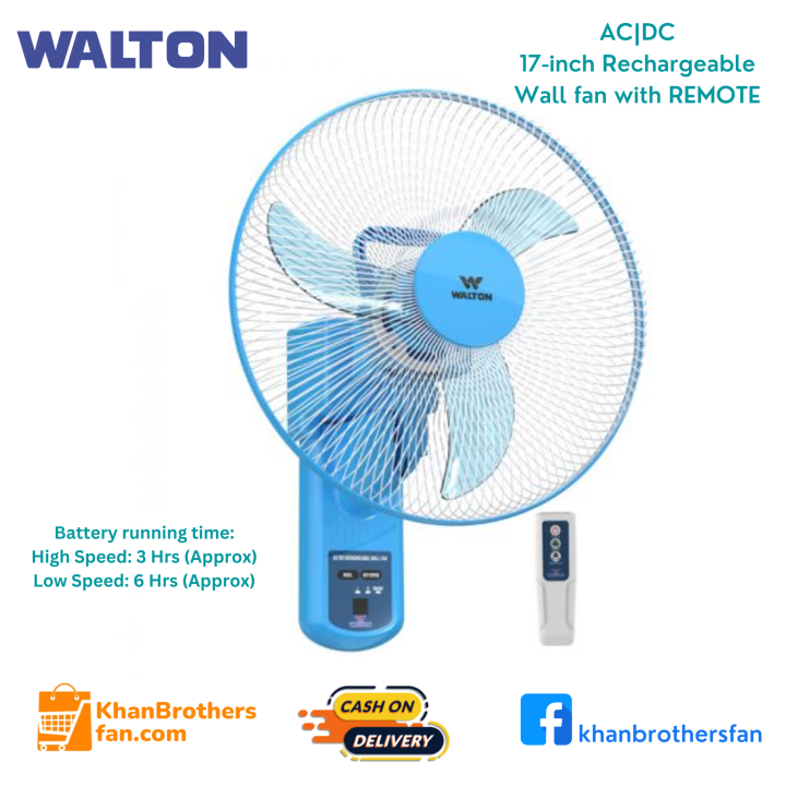 Walton 17 inch Rechargeable Wall mounted fan with Remote. 05 hours ...
