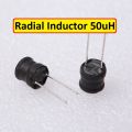 5Pcs- RADIAL Type 50uH Inductors 50uH Magnetic Core Drum Core Choke Power Inductor Through Hole 2 Pin Leads Terminals Connections Leg. 