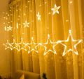 Badge Golden Big Star Curtain Light, 12 Hanging Golden Star String Lights, Drawing room decoration LED Curtain String Light Fairy LED Star String Light Holiday Party Wedding Decoration Lamp-MHN - Fairy Lights. 