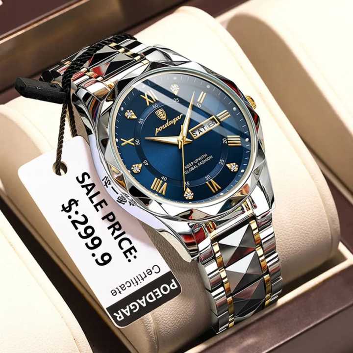 POEDAGAR 615 Quartz Stainless Steel Watch For Men Diamond Cut Watch For Men Daraz .bd