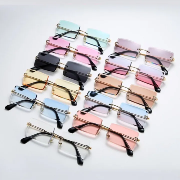 Sunglasses%20Square%20Glasses%20Rimless%20Shades%20Rectangle%20Sunnies%20Vintage%20Eyewear%20-%20Image%203