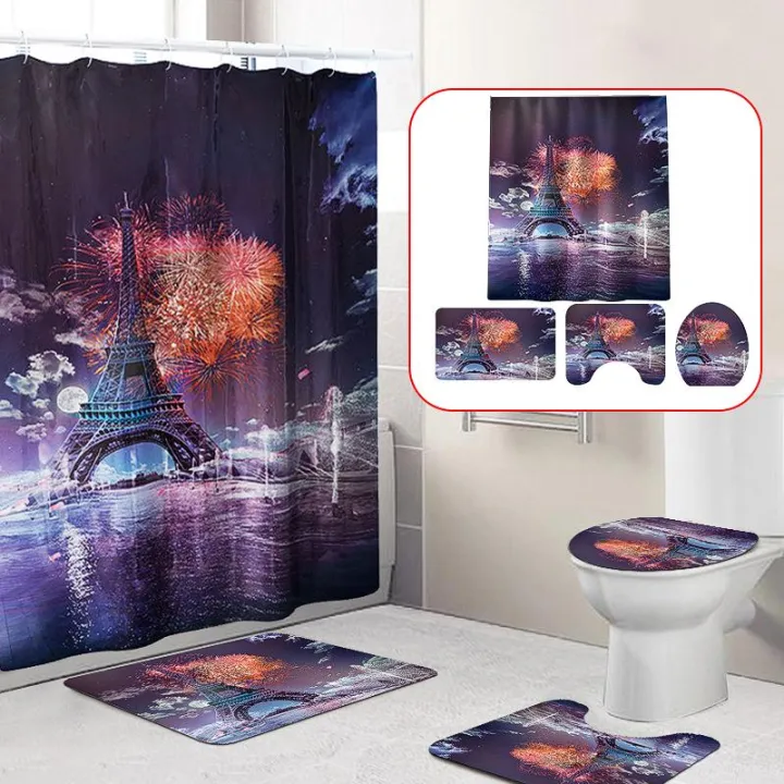 Romantic%20France%20Paris%20Eiffel%20Tower%20Style%20Bathroom%20Set%20Flannel%20Non%20Slip%20Pedestal%20Rug%20+%20Toilet%20Lid%20Cover%20+%20Floor%20Mat%20Bath%20Mat%20Set%20and%20Mildew-proof%20Waterproof%20Shower%20Curtain%20-%20Image%203