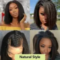 12-30inch Syntehtic Kinky Straight V Part Wig for Black Women Long U Shape Glueluss No Leave Out U Part Wigs for Daily Use(1B). 