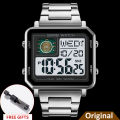 SKMEI 2033 Solid Stainless Steel Square Shaped Classic Metal Digital Sport Watch For Men. 