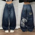 Korean Fashion Y2K Hip Hop Street Big Pocket Classic Death Print Baggy Jeans Vintage High Waist Denim Pants Men's Wide Leg Pants Superman.
