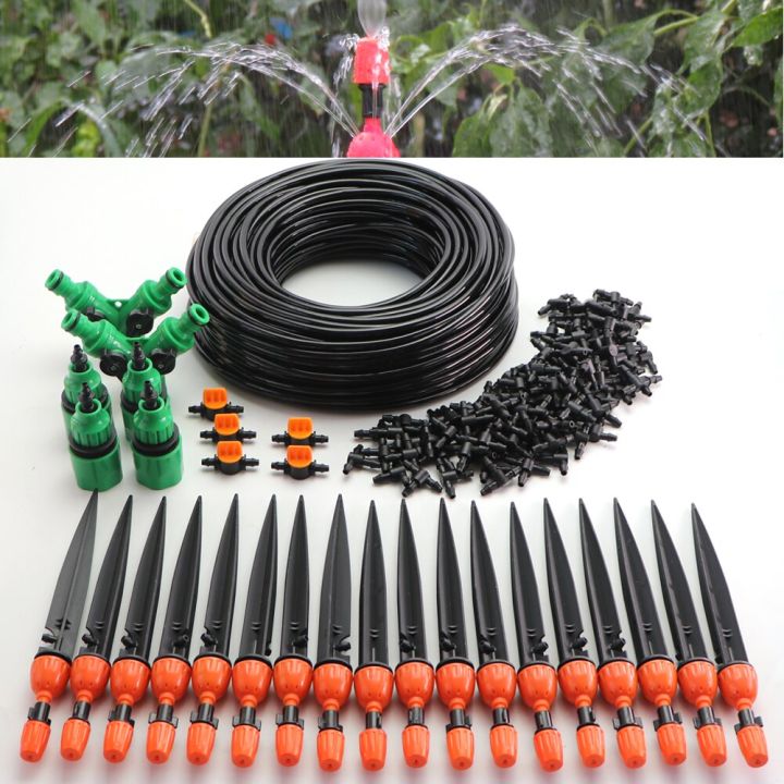 Garden Drip Irrigation Kit 1/4'' Hose 360 Degree Adjustable Dripper Spray Watering Nozzle Sprinkler Automatic Mist Water System