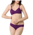 Polycotton Non-Wired Bra & Panty Set Non Padded for Women -- Purple. 