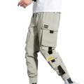 Safari Style Men Cargo Pants Side Pockets Stretchy Waist Drawstring Strap Decor Ankle-banded Jogger Pants. 