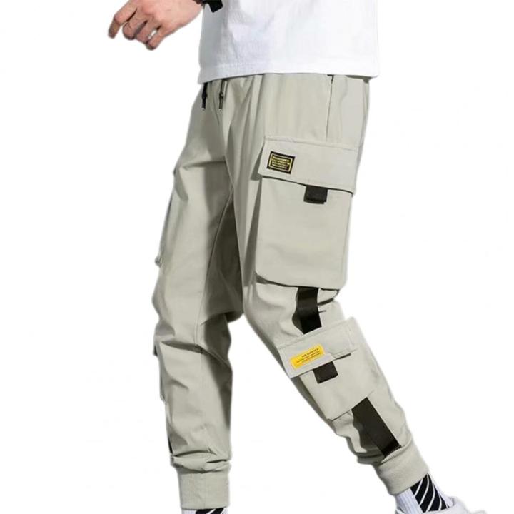 Safari%20Style%20Men%20Cargo%20Pants%20Side%20Pockets%20Stretchy%20Waist%20Drawstring%20Strap%20Decor%20Ankle-banded%20Jogger%20Pants%20-%20Image%204