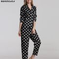 Brand Pajama Set For Women's Sleepwear Long Sleeve Pyjamas Trousers Suit Printing Fashion 2 Pieces Soft Nightgown. 