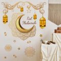 Gold Eid Mubarak Wall Sticker Moon Star Lantern Ramadan Kareem Wall Decal Ramadan Decoration 2024 Islamic Muslim Home Decor.