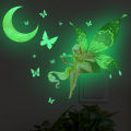 Luminous Moon Butterfly Fairy Wall Stickers Kids Room Fluorescent Wall Papers Home Decor Socket Switch Stickers Glow In The Dark. 