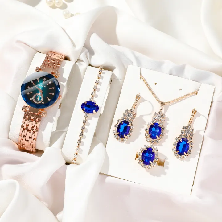 LooKeo%20Mall%20Fashion%20Ocean%20Heart%20Glass%20Face%20Women's%206pcs%20Watch%20Set%20with%20Water%20Diamond%20Pendant%20and%20Steel%20Band%20For%20Personal%20Use%20Or%20Gift%20Birthday%20Party%20-%20Image%204
