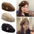 Fall Winter Elegant Solid British Painter Hats Brimless Baret For Women Woolen Beret Hat With Love Heart. 