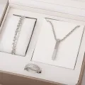Style 3 Piece Fashion Jewelry Set Stainless Steel Simple Golden Ring Bracelet And Necklace Combo For Men.