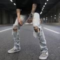 Bottom Zipper Knee Holes Denim Jeans Destroyed Ripped Slim Mens Biker Jeans New Men Fashion Streetwear Hip Hop Pants Joggers. 