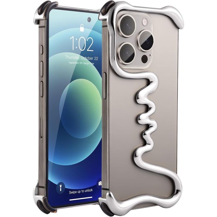 Metal Bare Frame Case for iPhone 16 Pro Max Racetrack Shaped Cool Design Aluminum Alloy Bumper 15 Pro Max 14 Plus Shockproof Grade Shell Borderless