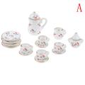 1:12 Miniature 15pcs Porcelain Tea Cup Set Chintz Flower Tableware Kitchen.
