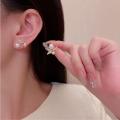 1Pair Super Fairy Rhinestone Butterfly Pearl Stud Earrings Exquisite Back Hanging Earring for Women Girls Elegant Jewelry Party Gifts. 