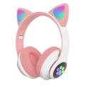 STN28 LED Cat Ear Headset Noise Cancelling Headphones Bluetooth 5.0 Colorful Kids Headset Support TF Card 3.5mm Plug with Mic. 