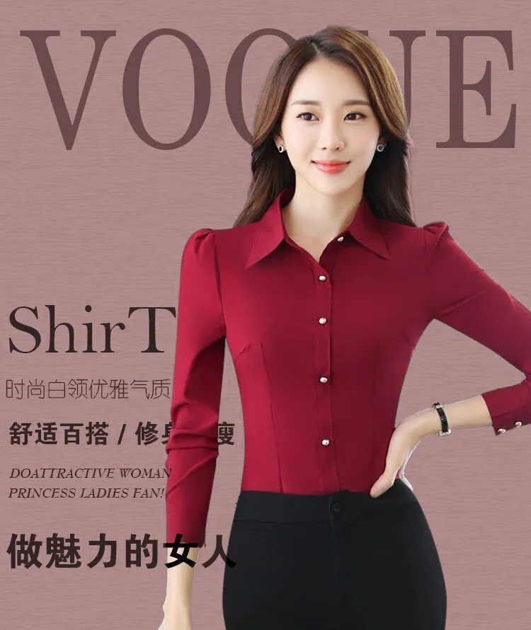 slim fit dress slacks Red Silk Long Sleeve Dress Shirt main image 1