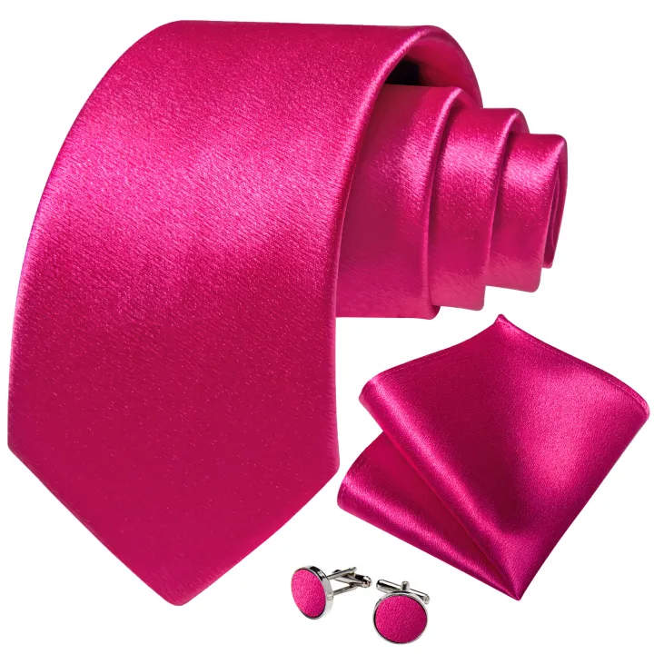 Solid%20Hot%20Pink%20Stain%20Men's%20Tie%20Set%20Handkerchief%20Cufflinks%208cm%20Width%20Wedding%20Party%20Necktie%20Groom%20Men%20Suits%20Accessories%20Gift%20-%20Image%203