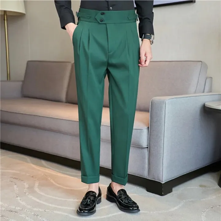 British%20Style%20Autumn%20New%20High%20Waist%20Trousers%20Men%20Belt%20Design%20Slim%20Fit%20Suit%20Pants%20Office%20Social%20Wedding%20Party%20Formal%20Pants%20Hommes%20-%20Image%202