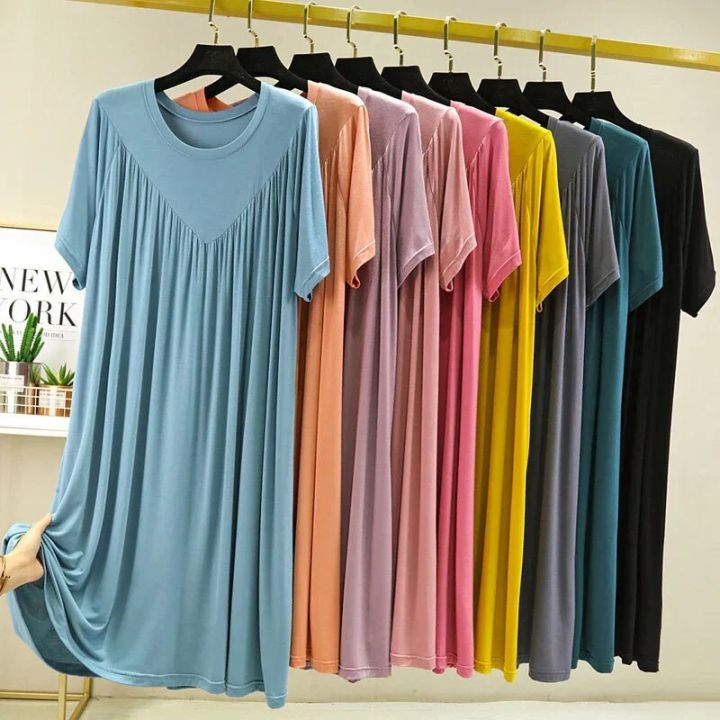 Super%20Soft%20Comfortable%20Short%20Sleeve%20Loose%20Pajama%20Dress%20Female%20Korean%20Loose%20V-Shaped%20Long%20Nightdress%20Modal%20Bottoming%20Night%20Shirt%20-%20Image%206