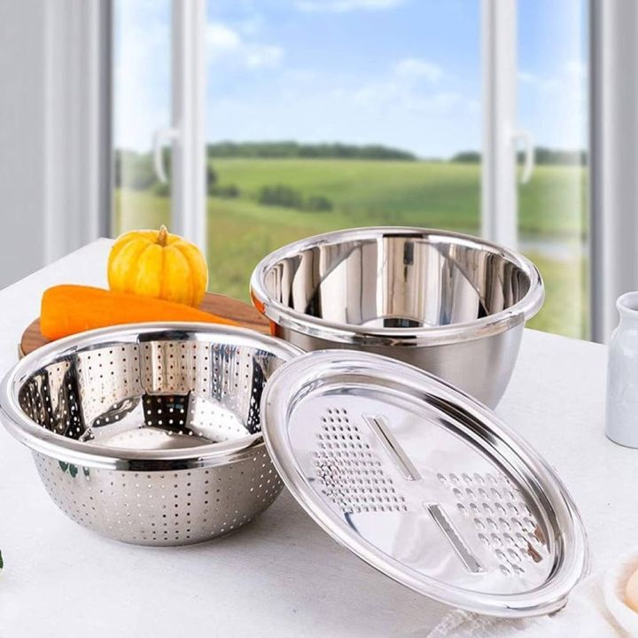 First Deal  3in1 Multifunctional Stainless Steel Grating Basin thick stainless steel drain basin kitchen/Vagetable Cutter