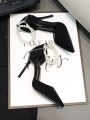 2024 Summer New Bridesmaid Pearl Bow Black Thin Heel High Heel Shoes Elegant High Heel Pointed Women's Single Shoes women shoes.