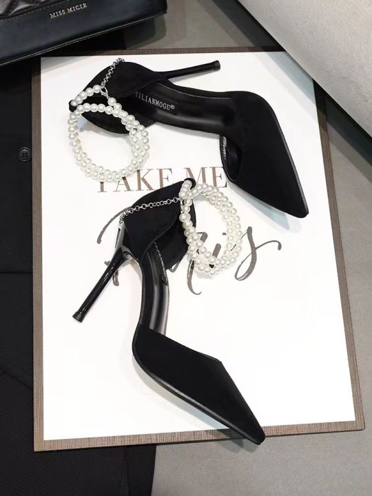 2024%20Summer%20New%20Bridesmaid%20Pearl%20Bow%20Black%20Thin%20Heel%20High%20Heel%20Shoes%20Elegant%20High%20Heel%20Pointed%20Women's%20Single%20Shoes%20women%20shoes%20-%20Image%203