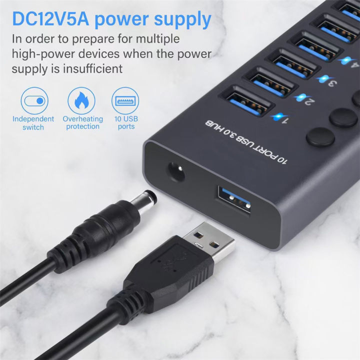 MZX%2010/7/4%20Port%20Aluminum%20USB%203.0%20Hub%20A%203%200%20Multi%20Splitter%20Concentrator%20Multiple%20Extension%20Hub%20Switch%20Power%20Adapter%20for%20PC%20Laptop%20-%20Image%204