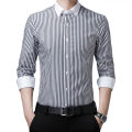 Quality all cotton striped long sleeved shirt, versatile business and casual men's top, cardigan shirt. 