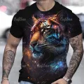 Tiger Print T-Shirt 3D Animal Men's Shirts Summer 6xl Short Sleeved Male Pullover Oversized Tops Tees Men Clothing. 